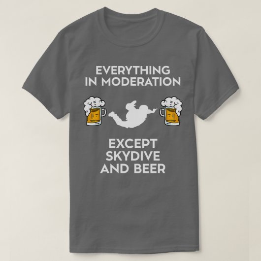 スカイダイビングパラシュートとビール Tシャツ (デザイン正面)