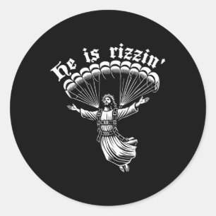 スカイダイビング イエス・キリスト 復活祭 パロディTシャツ ラウンドシール