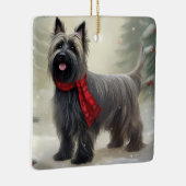 スカイテリアの犬と雪のクリスマス セラミックオーナメント (右)