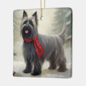 スカイテリアの犬と雪のクリスマス セラミックオーナメント (左)