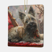 スカイテリアの犬のクリスマスのお祭り セラミックオーナメント (左)