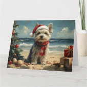 スカイテリアの犬のクリスマスビンテージビーチ カード (正面)