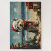 スカイテリアの犬のクリスマスビンテージビーチ ジグソーパズル (縦)