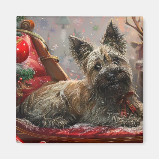 スカイテリアの犬のクリスマス マグネット (正面)