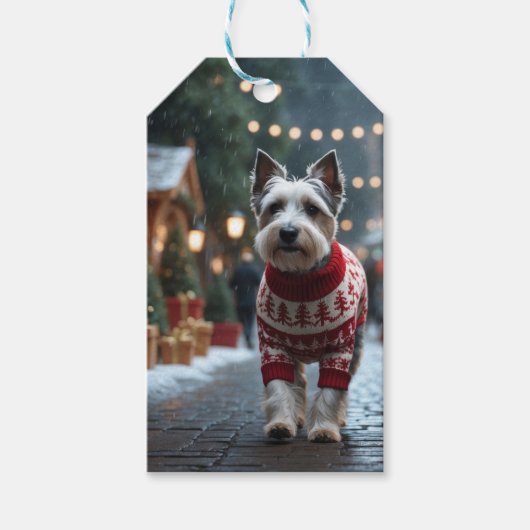 スカイテリアの犬 クリスマス スノー ホリデー ギフトタグ (正面)