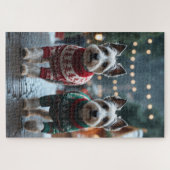スカイテリアの犬 クリスマス スノー ホリデー ジグソーパズル (横)