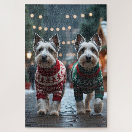 スカイテリアの犬 クリスマス スノー ホリデー ジグソーパズル (縦)