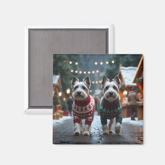 スカイテリアの犬 クリスマス スノー ホリデー マグネット (正面/裏面)