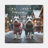 スカイテリアの犬 クリスマス スノー ホリデー マグネット (正面)