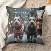 スカイテリアの犬 クリスマス 雪の休日 クッション (ブランケット)