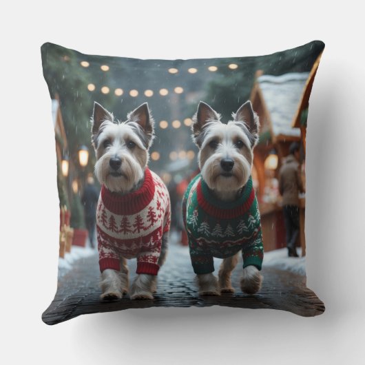 スカイテリアの犬 クリスマス 雪の休日 クッション (裏面)