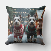 スカイテリアの犬 クリスマス 雪の休日 クッション (正面)