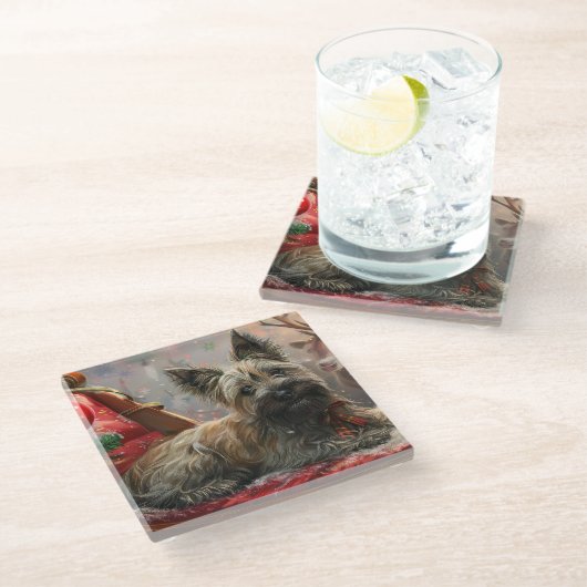 スカイテリアードッグクリスマスフェスティバル ガラスコースター (アングル)