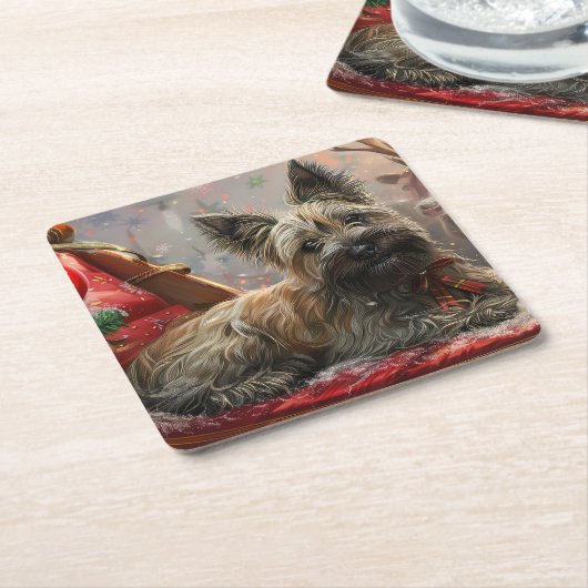 スカイテリアードッグクリスマスフェスティバル スクエアペーパーコースター (アングル)