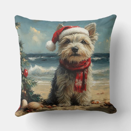 スカイテリアードッグクリスマスヴィンテージビーチ クッション (裏面)