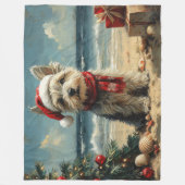 スカイテリアードッグクリスマスヴィンテージビーチ フリースブランケット (正面)