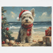 スカイテリアードッグクリスマスヴィンテージビーチ フリースブランケット (正面(横))