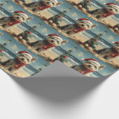 スカイテリアードッグクリスマスヴィンテージビーチ ラッピングペーパー (角)