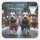 スカイテリア犬のクリスマススノーお祝い スクエアシール (正面)