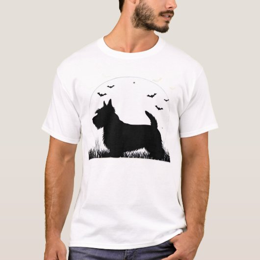 スカイテリア犬 ハロウィン 月 シルエット クラス Tシャツ (正面)