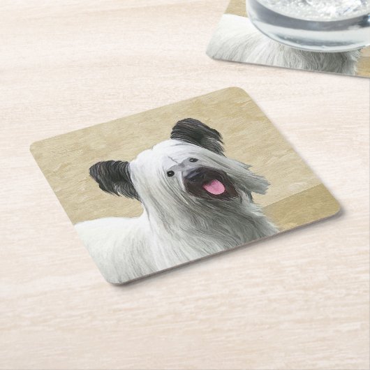 スカイテリア絵画ズ – かわいいオリジナルドッグアート スクエアペーパーコースター (アングル)