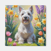 スカイテリア 犬 春の花 絵画 マグネット (正面)