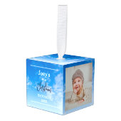 スカイテーマベビー初めてのクリスマス3枚フォト キューブオーナメント (正面アングル)