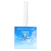 スカイテーマベビー初めてのクリスマス3枚フォト キューブオーナメント (正面)