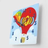 スカイハイレインボーレッドバルーン漫画アート スクエア壁時計 (傾斜)