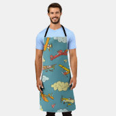 スカイハイ:レトロ飛行機デザイン エプロン (着用した状態)