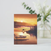 "スカイハーバー"フロート飛行機水彩 ポストカード (スタンド正面)