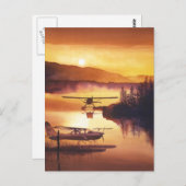 "スカイハーバー"フロート飛行機水彩 ポストカード (正面/裏面)