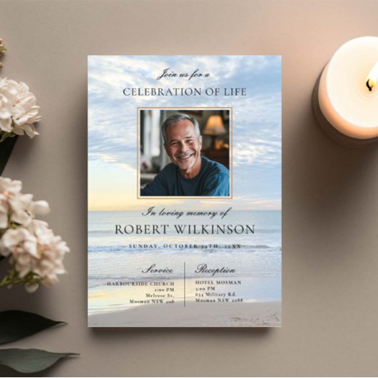 スカイビーチお祝いの人生の葬儀の写真 招待状