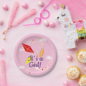 スカイピンクの凧ガールベビーシャワーパーティー ペーパープレート (パーティー)