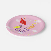 スカイピンクの凧ガールベビーシャワーパーティー ペーパープレート (アングル)