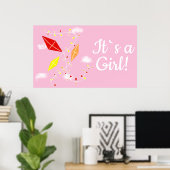 スカイピンクの凧ガールベビーシャワー ポスター (ホームオフィス)