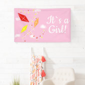 スカイピンクの凧ガールベビーシャワー 横断幕 (インサイチュ)
