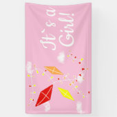 スカイピンクの凧ガールベビーシャワー 横断幕 (縦)