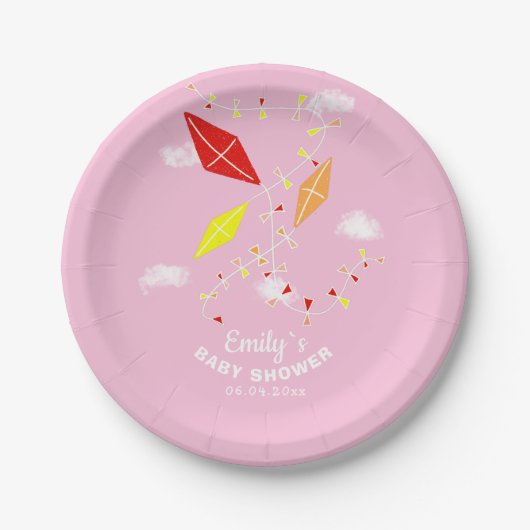 スカイピンクガールベビーシャワーパーティー ペーパープレート (正面)