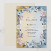 スカイブラッシュピンクの芍薬の結婚式 招待状 (正面/裏面)