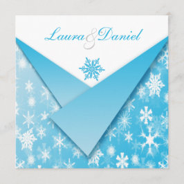 スカイブルーおよび白の雪片の結婚式招待状 招待状