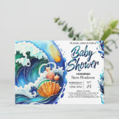 スカイブルーお洒落ウェーブベビーシャワー 招待状 (スタンド正面)