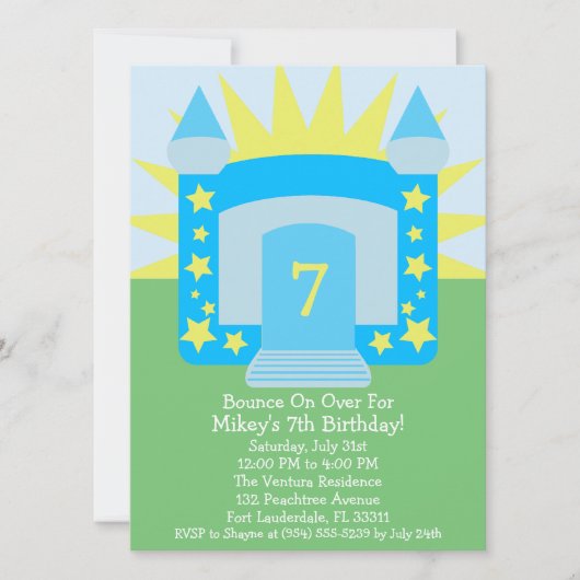スカイブルーが月に跳ね返る誕生日パーティーで跳ね返る 招待状 (正面)