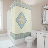 スカイブルーとクリームシャワーカーテン シャワーカーテン (インサイチュ)