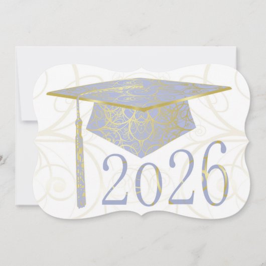 スカイブルーとゴールドのフラワーキャップ 2026 カード (正面)