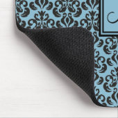 スカイブルーとブラックダマスクモノグラムのマウスパッド マウスパッド (コーナー)