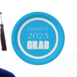 スカイブルーとホワイトスクールカラー卒業 ペーパープレート