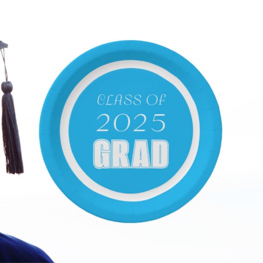 スカイブルーとホワイトスクールカラー卒業 ペーパープレート