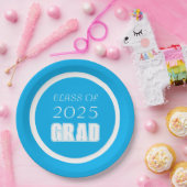 スカイブルーとホワイトスクールカラー卒業 ペーパープレート (パーティー)