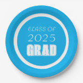 スカイブルーとホワイトスクールカラー卒業 ペーパープレート (正面)